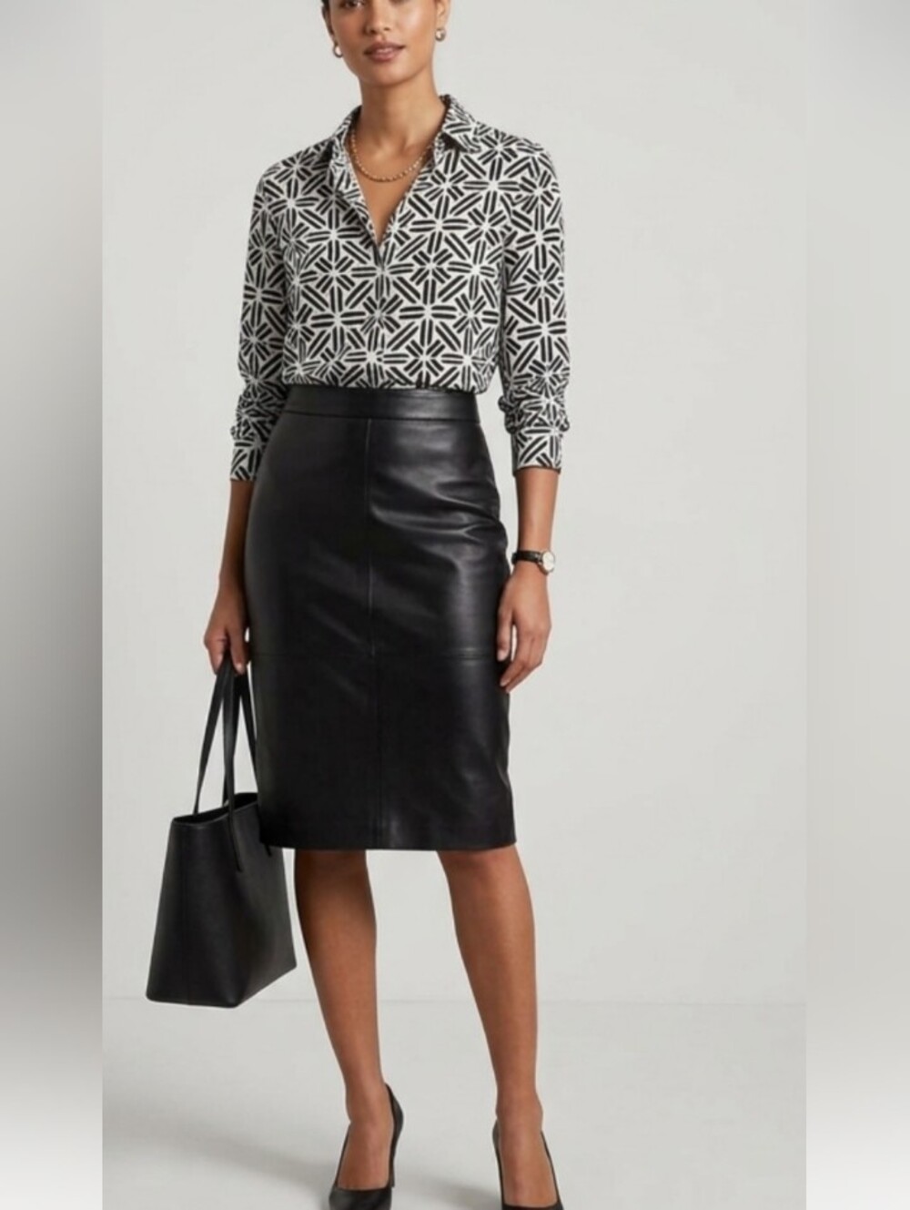 Banana Republic Black and White Geometric Button-Down Sheer Shirt